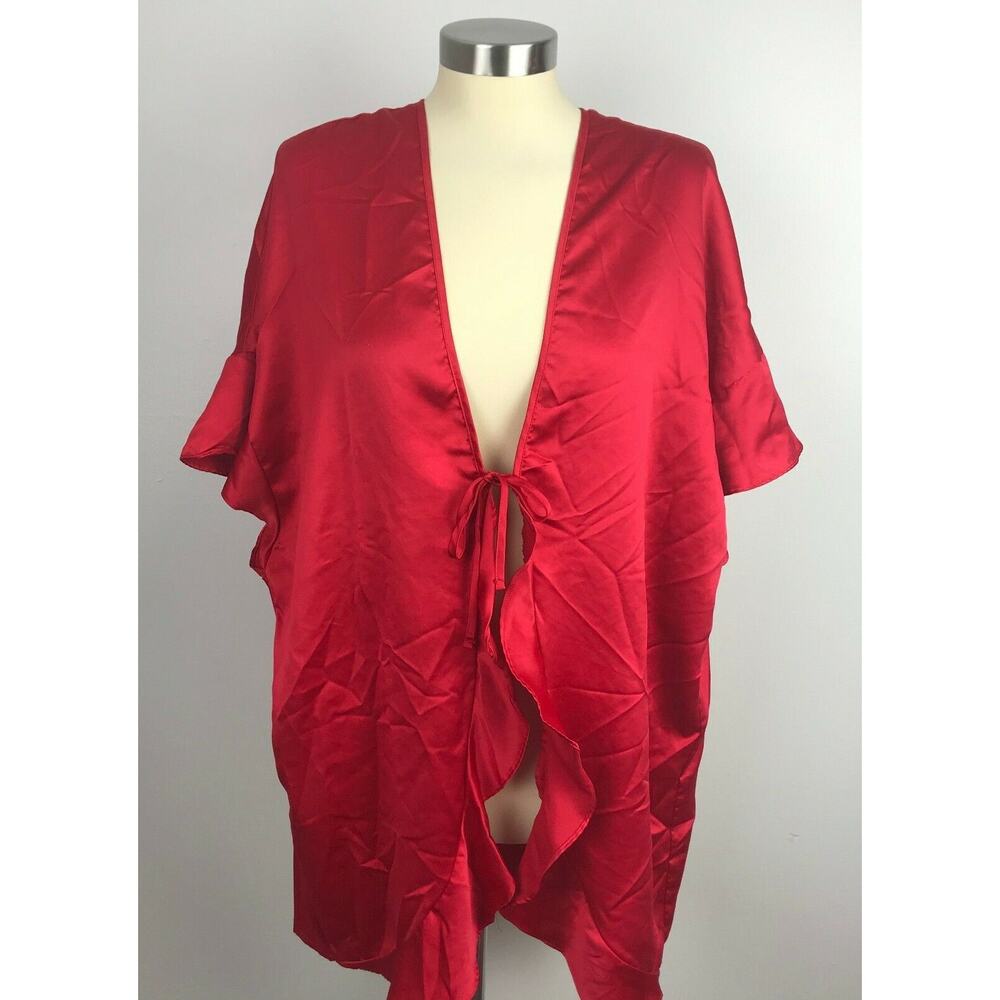 LOVE Red One Size Satin Robe - Picture 3 of 9